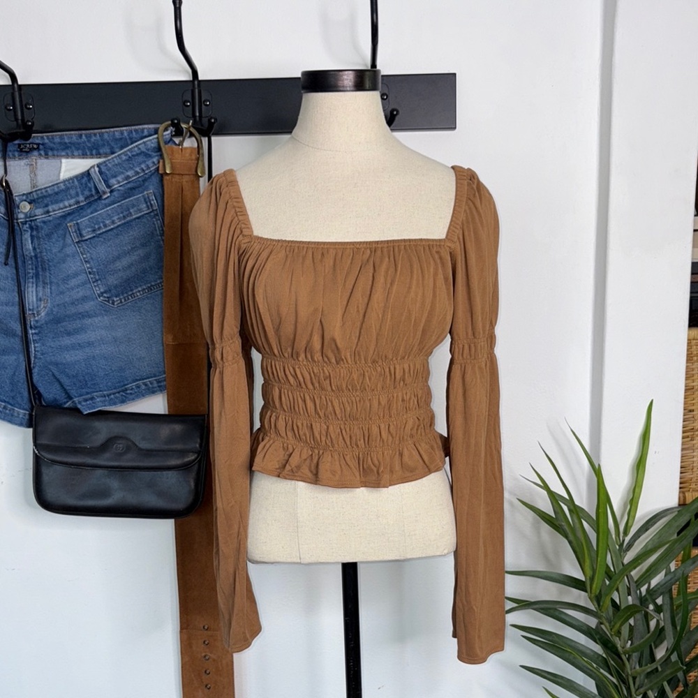 KIRIOUS Los Angeles Chic Tan Long Sleeve Blouse